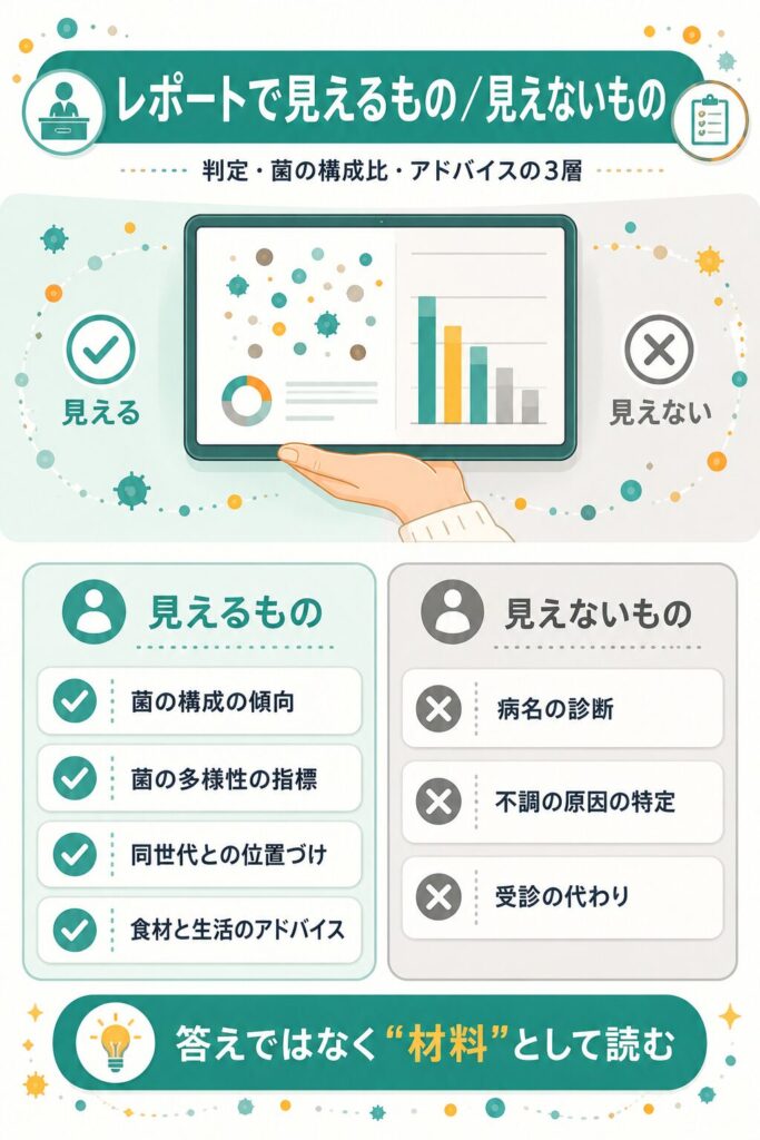 検査レポートで見えるものと見えないものを対比した図解