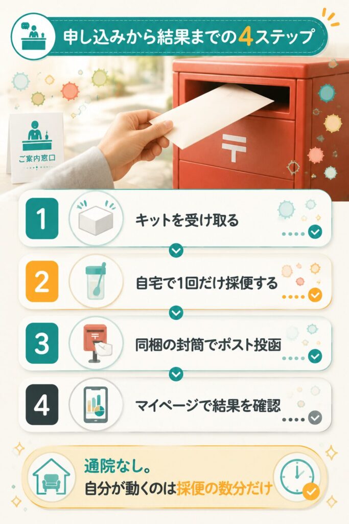 採便から結果確認までの4ステップを示した図解